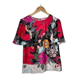 Trina Turk silk abstract Floral Women's Top - Red and Black 060
